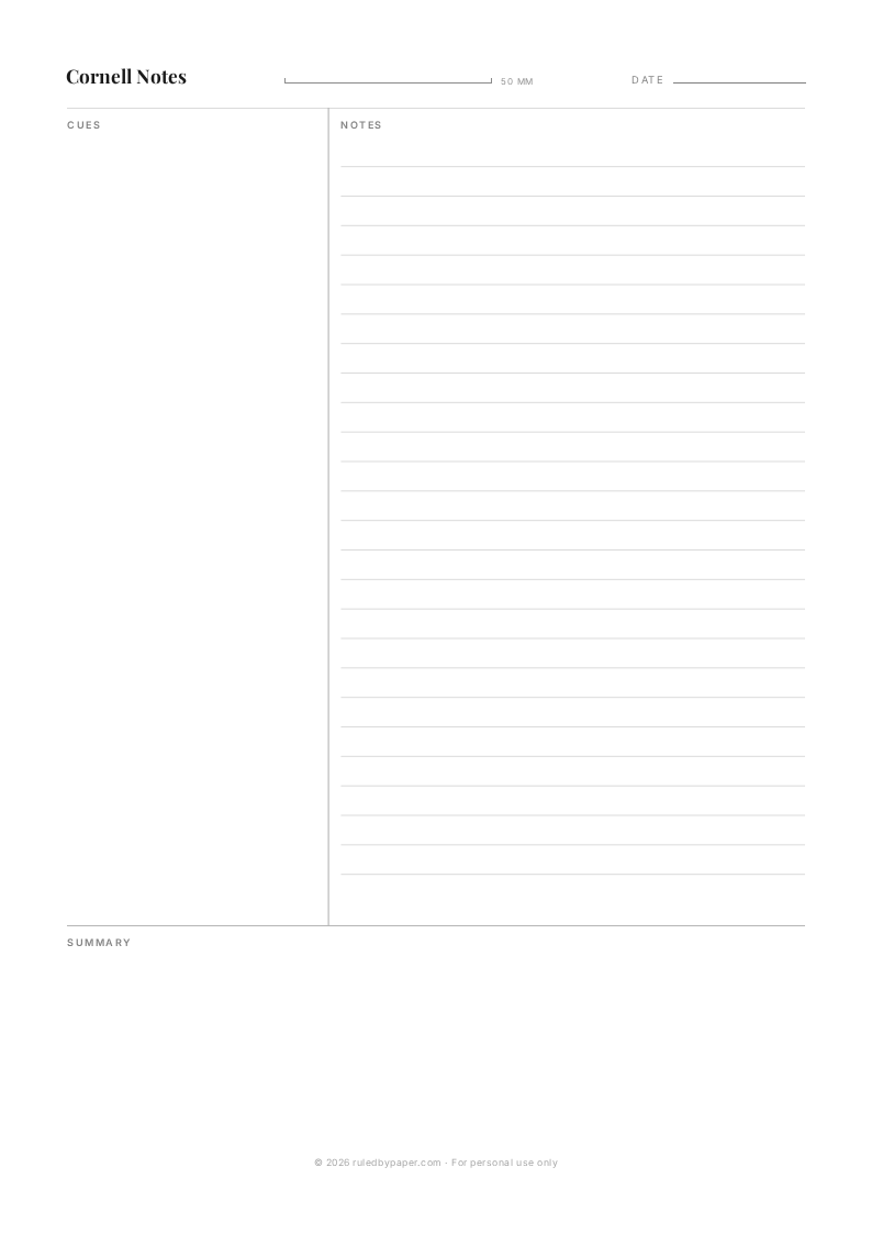 Printable cornell notes preview