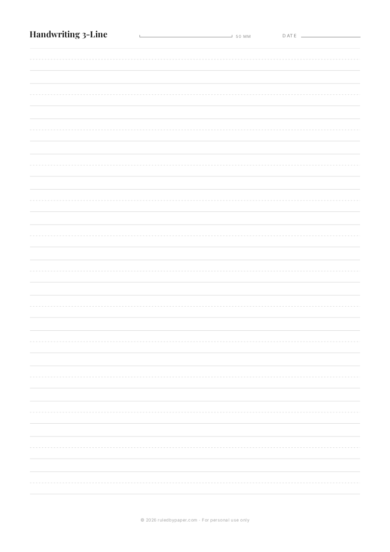 Printable handwriting 3-line preview
