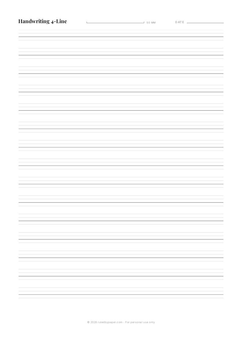 Printable handwriting 4-line preview