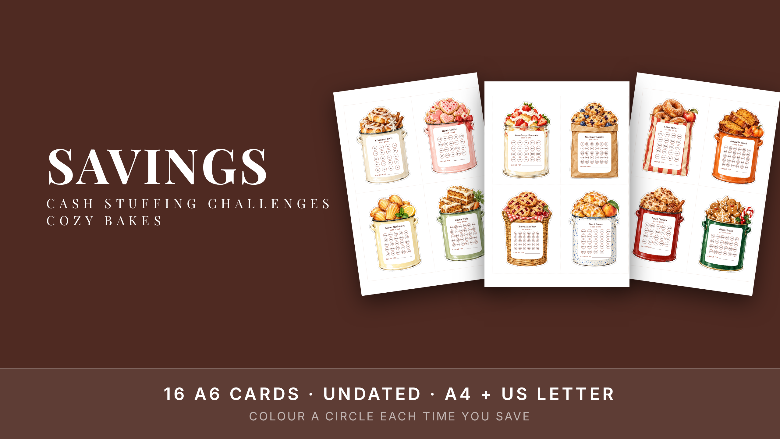 Bakery Savings Challenge Printable · A6 Cash Stuffing Trackers