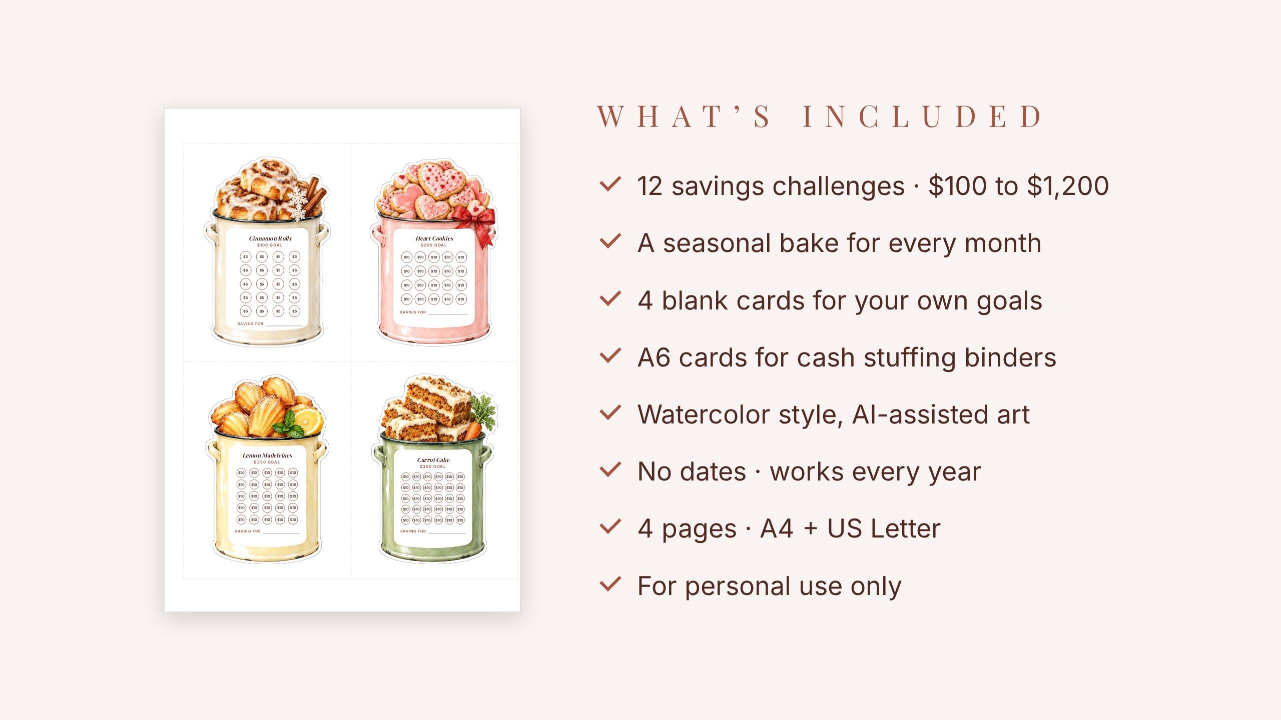 Bakery Savings Challenge Printable · A6 Cash Stuffing Trackers