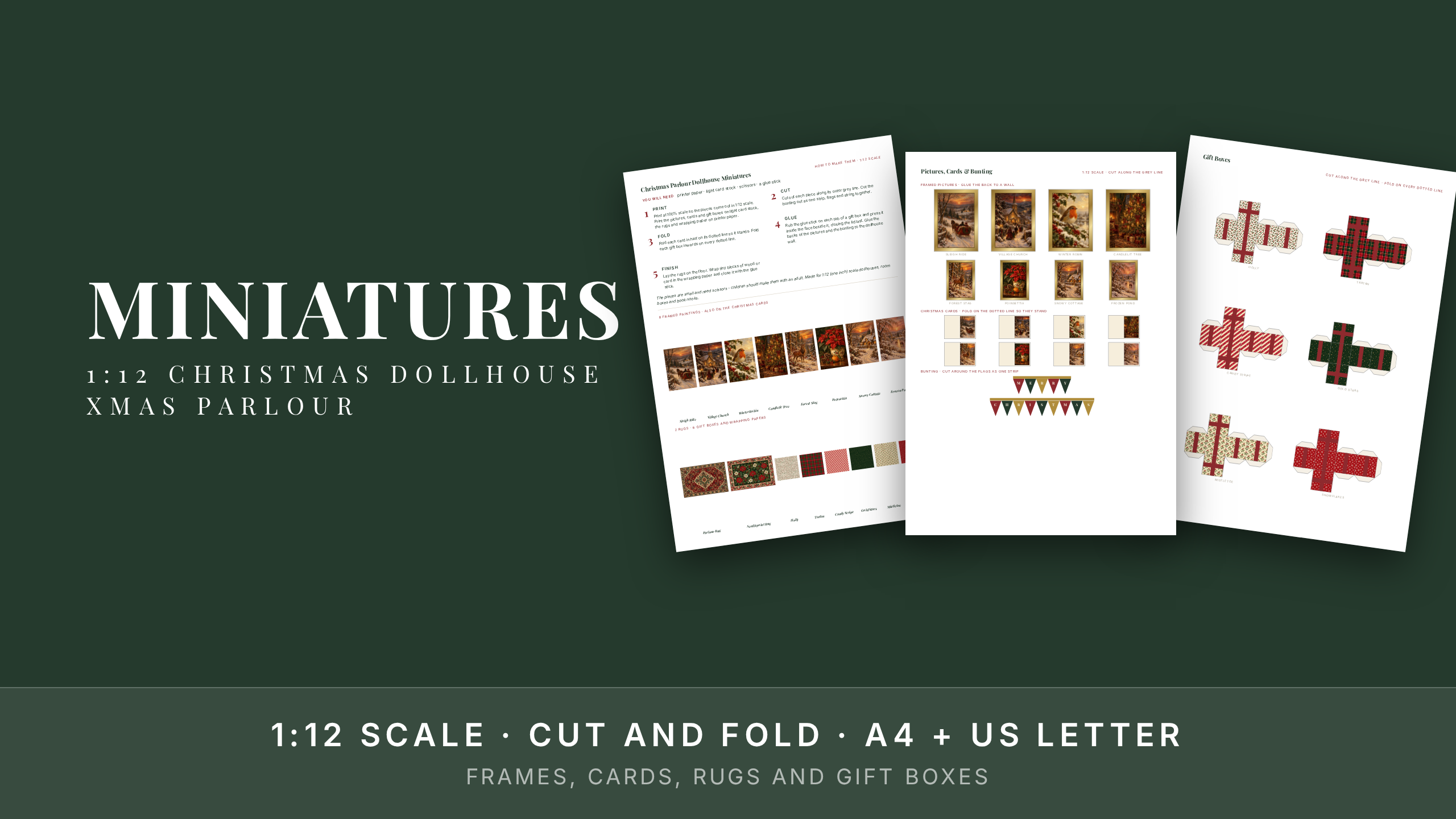 Christmas Dollhouse Miniatures Printable · 1:12 Scale Decor