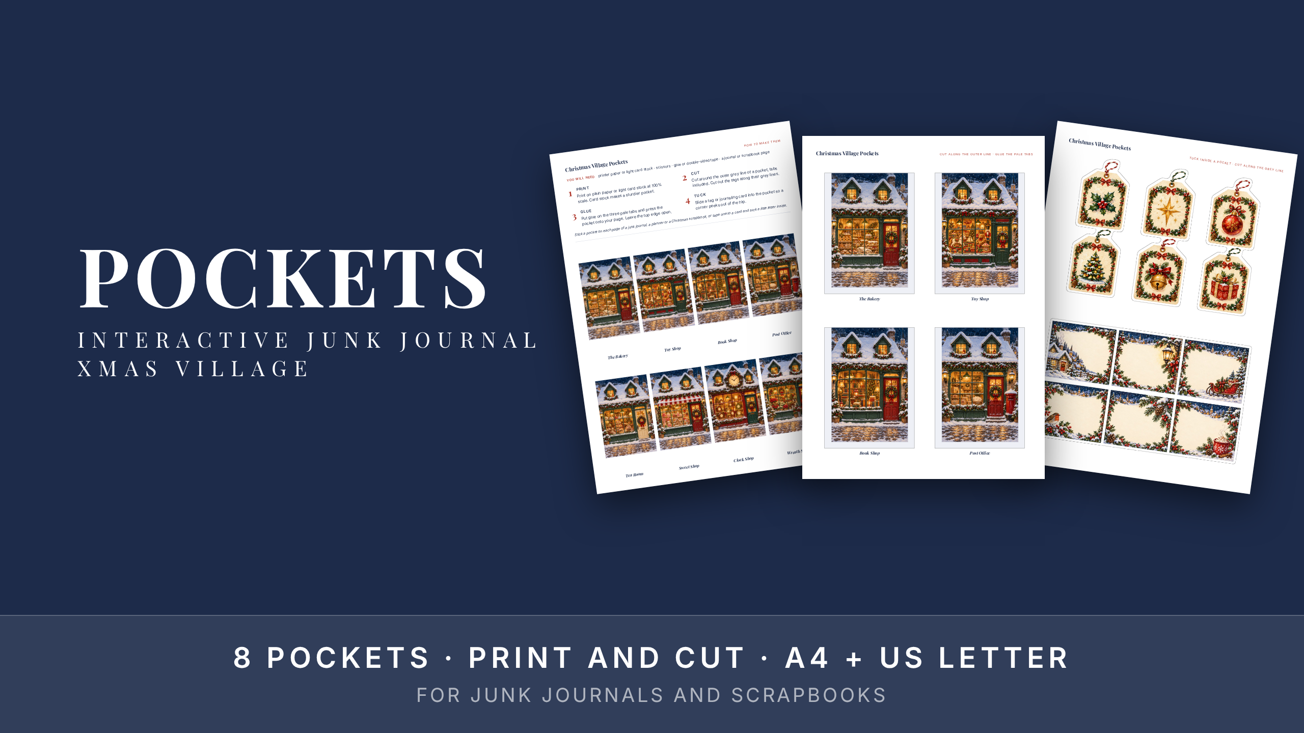 Christmas Junk Journal Pockets Printable · Village Shop Fronts