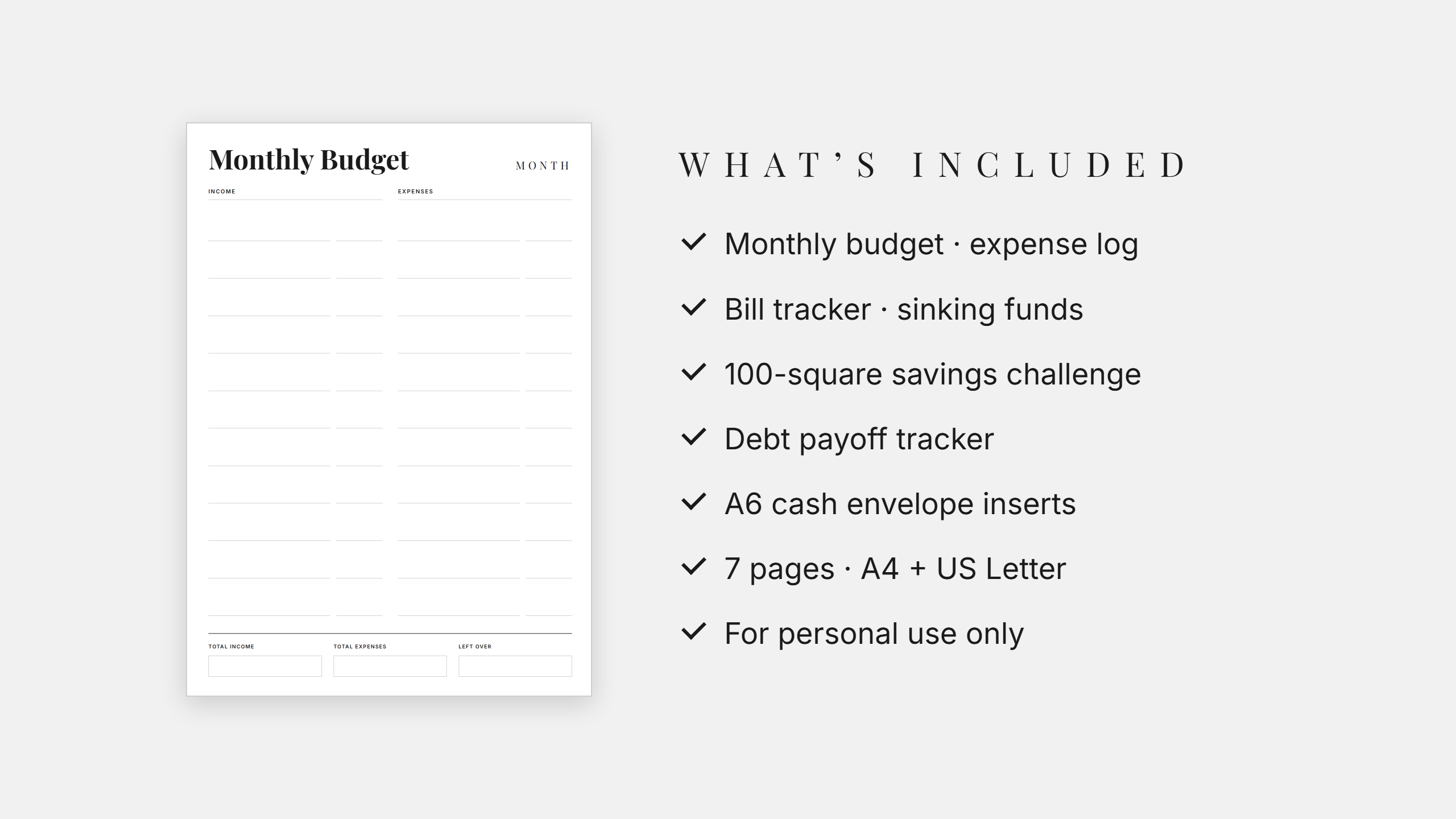 Printable Budget Set · Cash Envelope Inserts