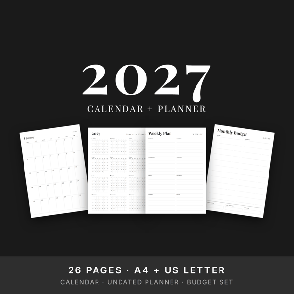 2027 Calendar + Undated Planner + Budget Bundle