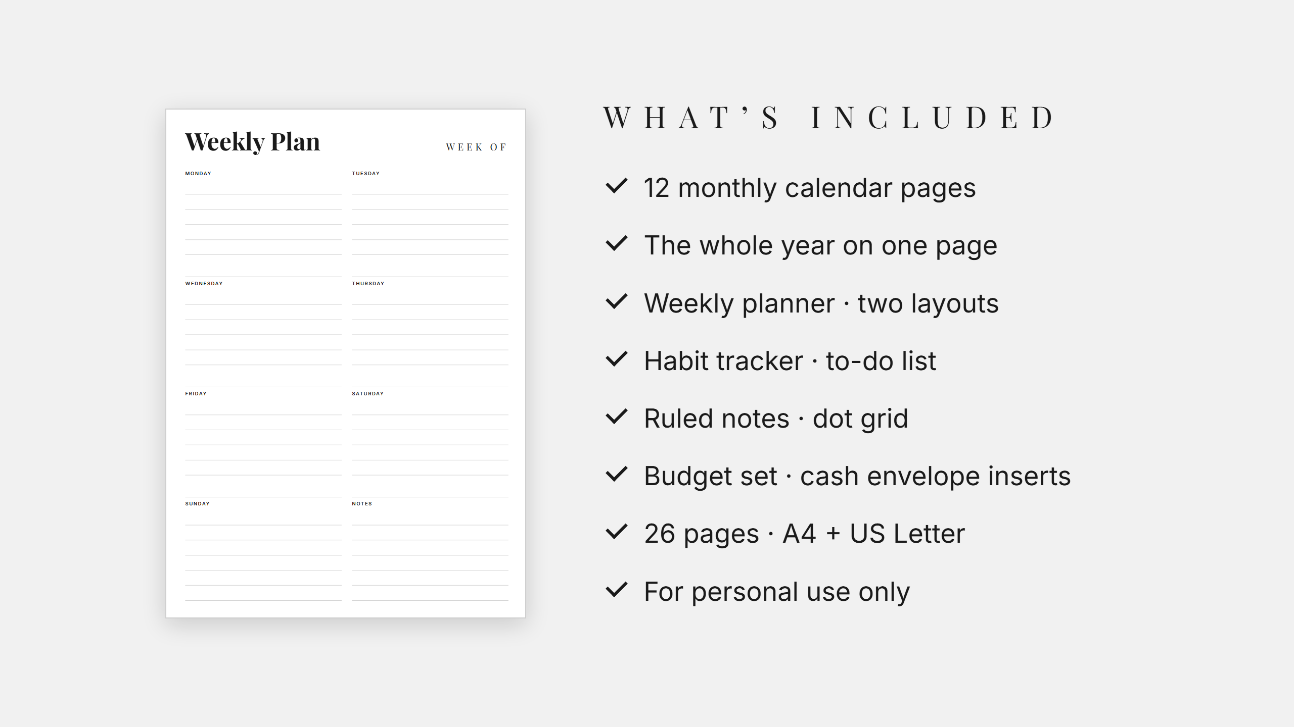 2027 Calendar + Undated Planner + Budget Bundle