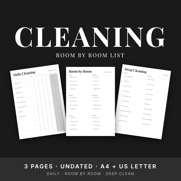 Cleaning Checklist Set · Room by Room + Deep Clean