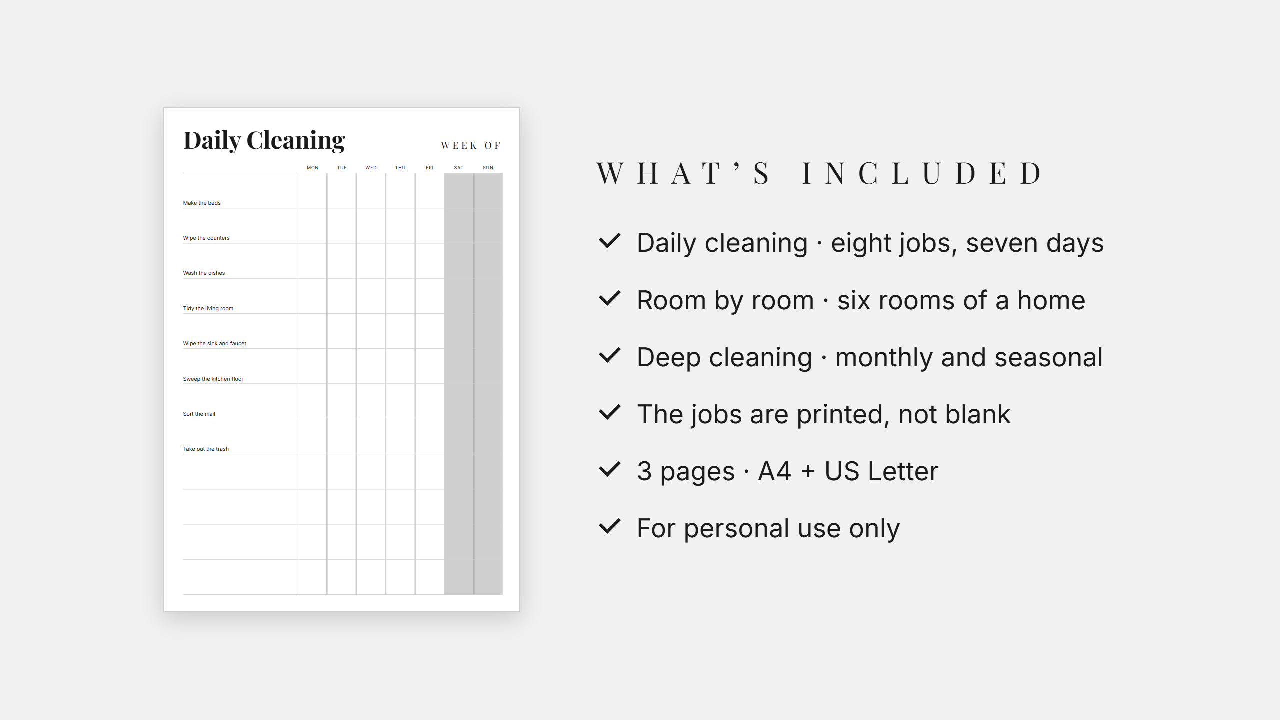 Cleaning Checklist Set · Room by Room + Deep Clean