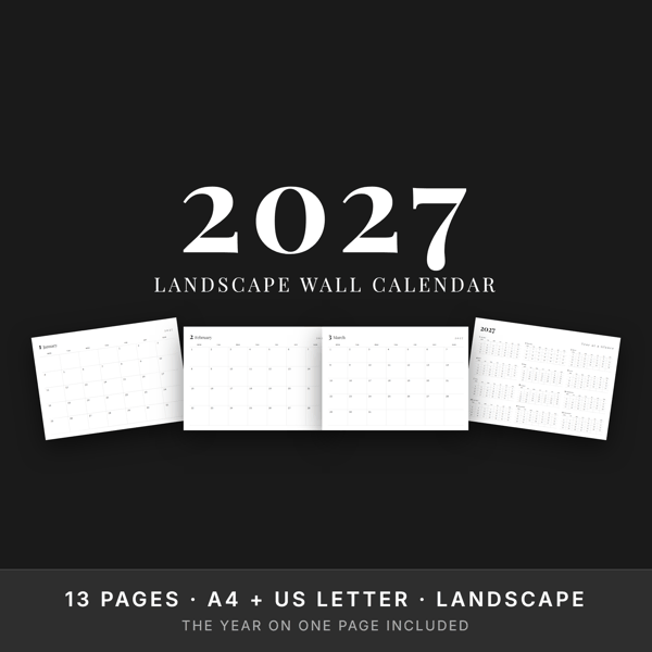 2027 Landscape Wall Calendar — Printable | A4 & US Letter Landscape