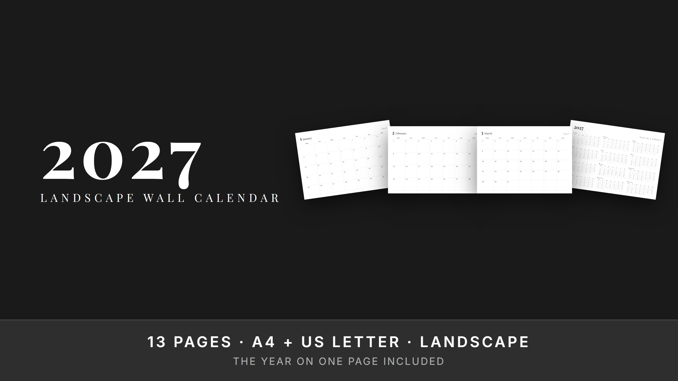 2027 Landscape Wall Calendar — Printable | A4 & US Letter Landscape