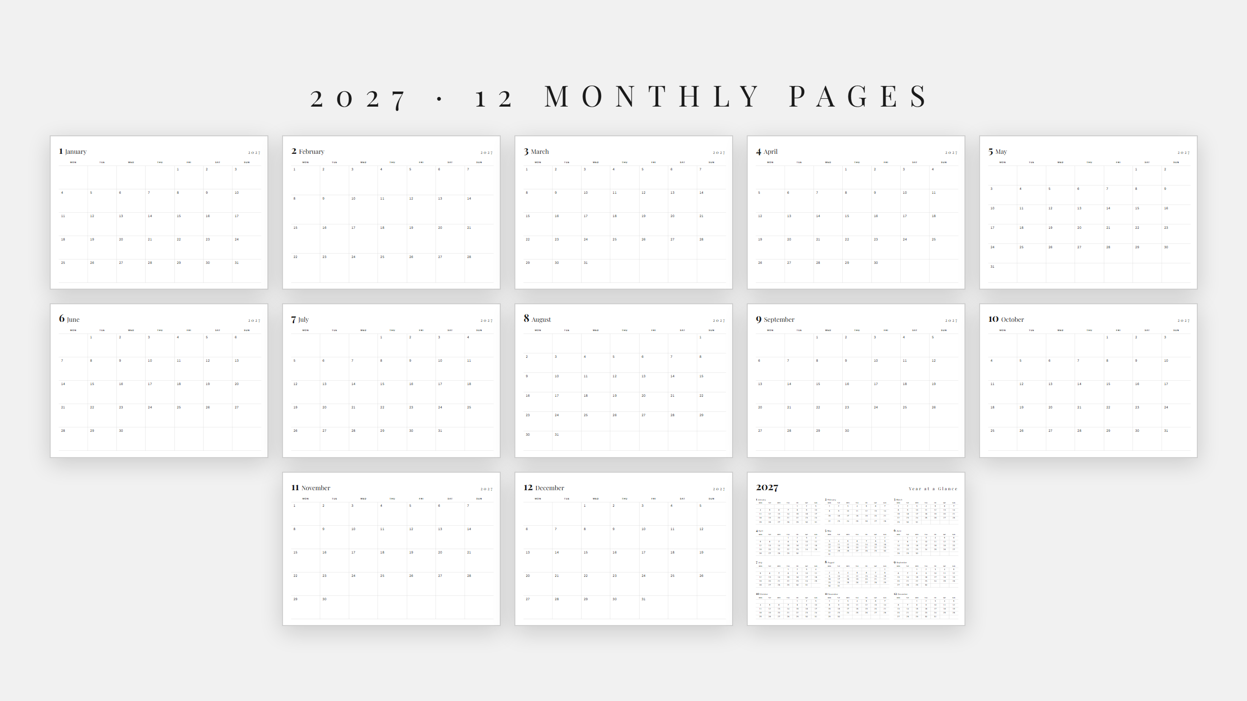 2027 Landscape Wall Calendar — Printable | A4 & US Letter Landscape