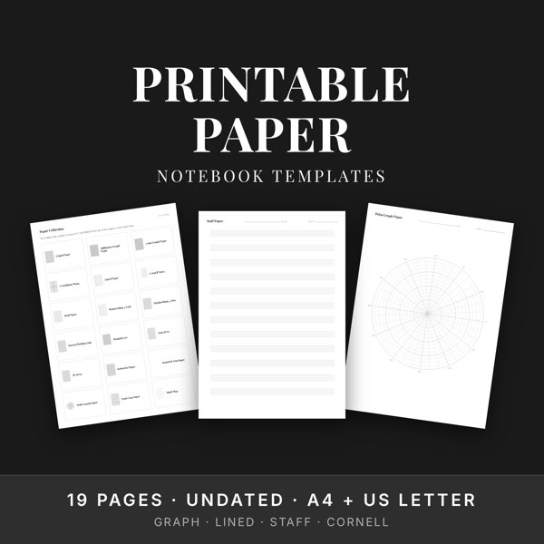 Printable Paper Pack · Graph, Lined, Cornell Notes + More