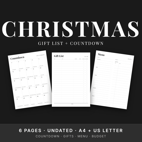 Christmas Planner Set · Gift List + December Countdown