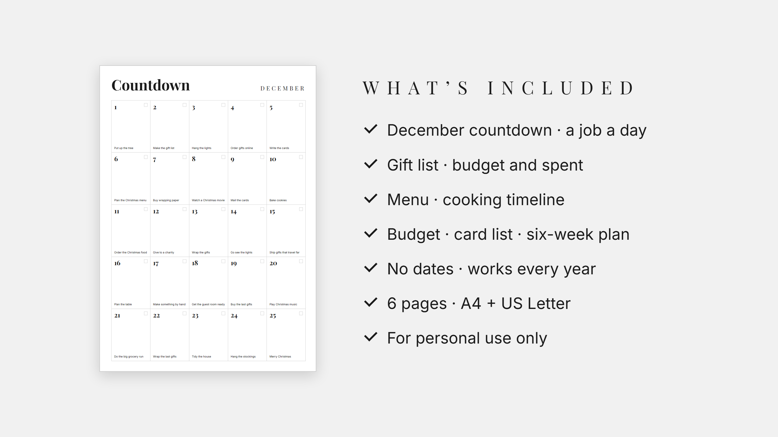 Christmas Planner Set · Gift List + December Countdown