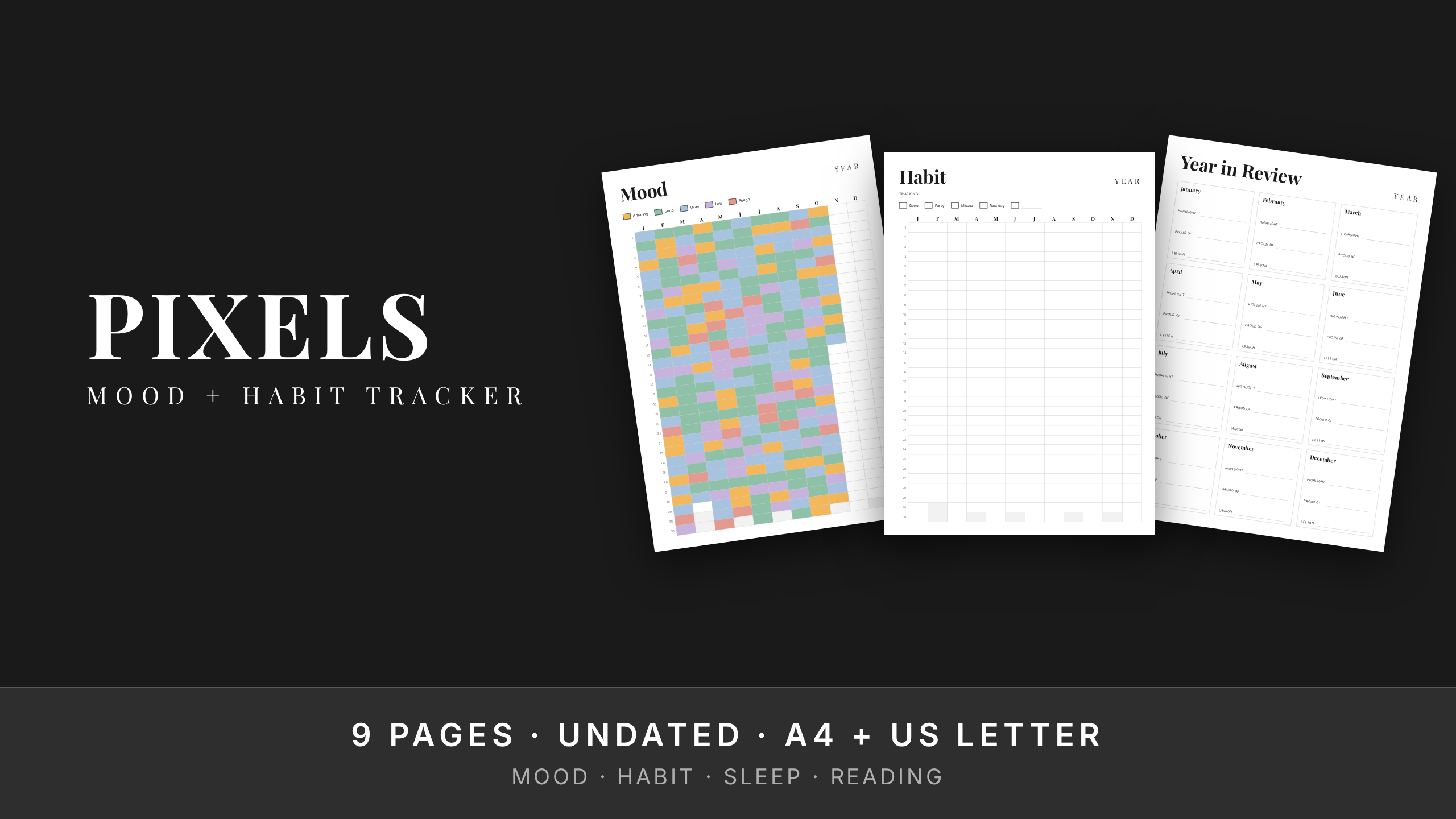 Year in Pixels Set · Yearly Mood + Habit Tracker