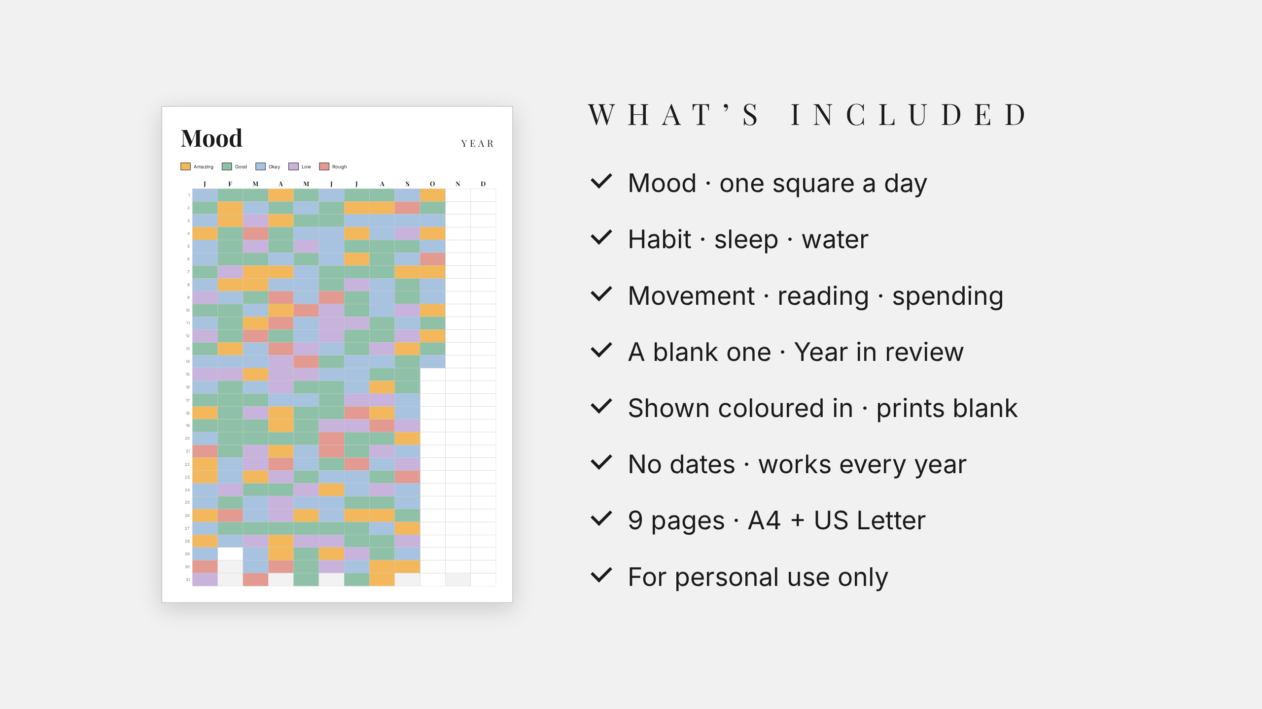 Year in Pixels Set · Yearly Mood + Habit Tracker