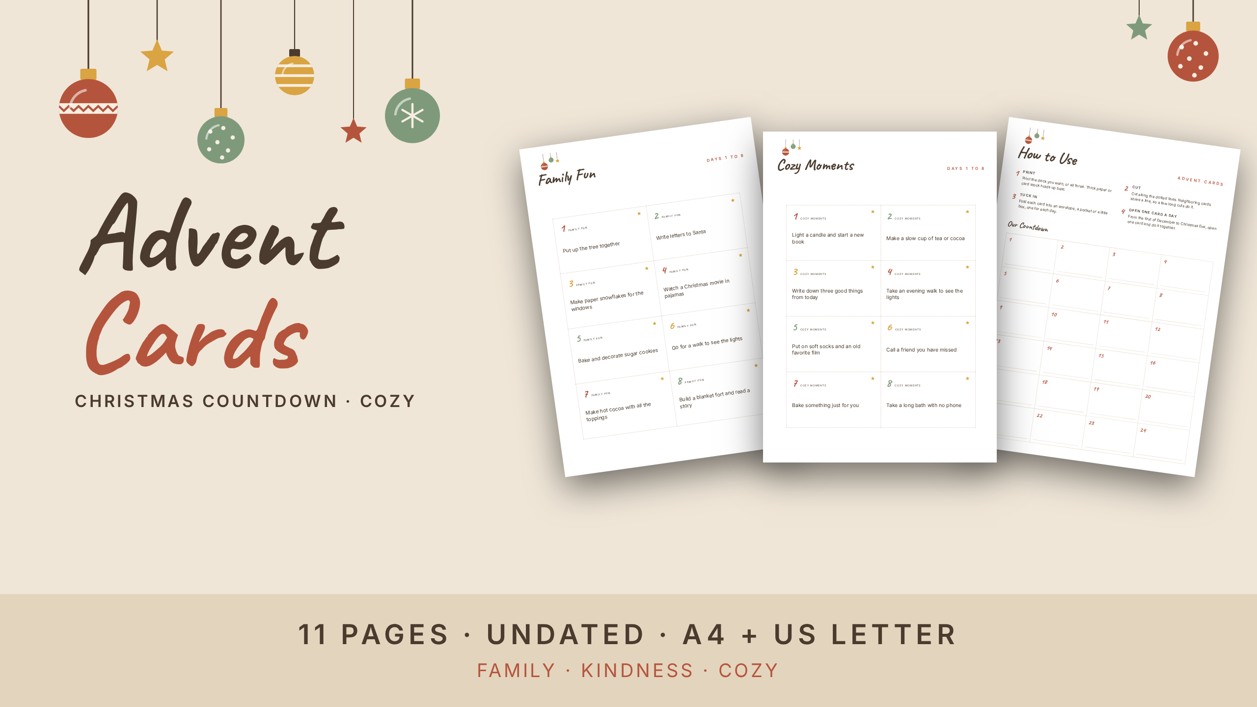 Cozy Advent Activity Cards · 72 Christmas Countdown Cards