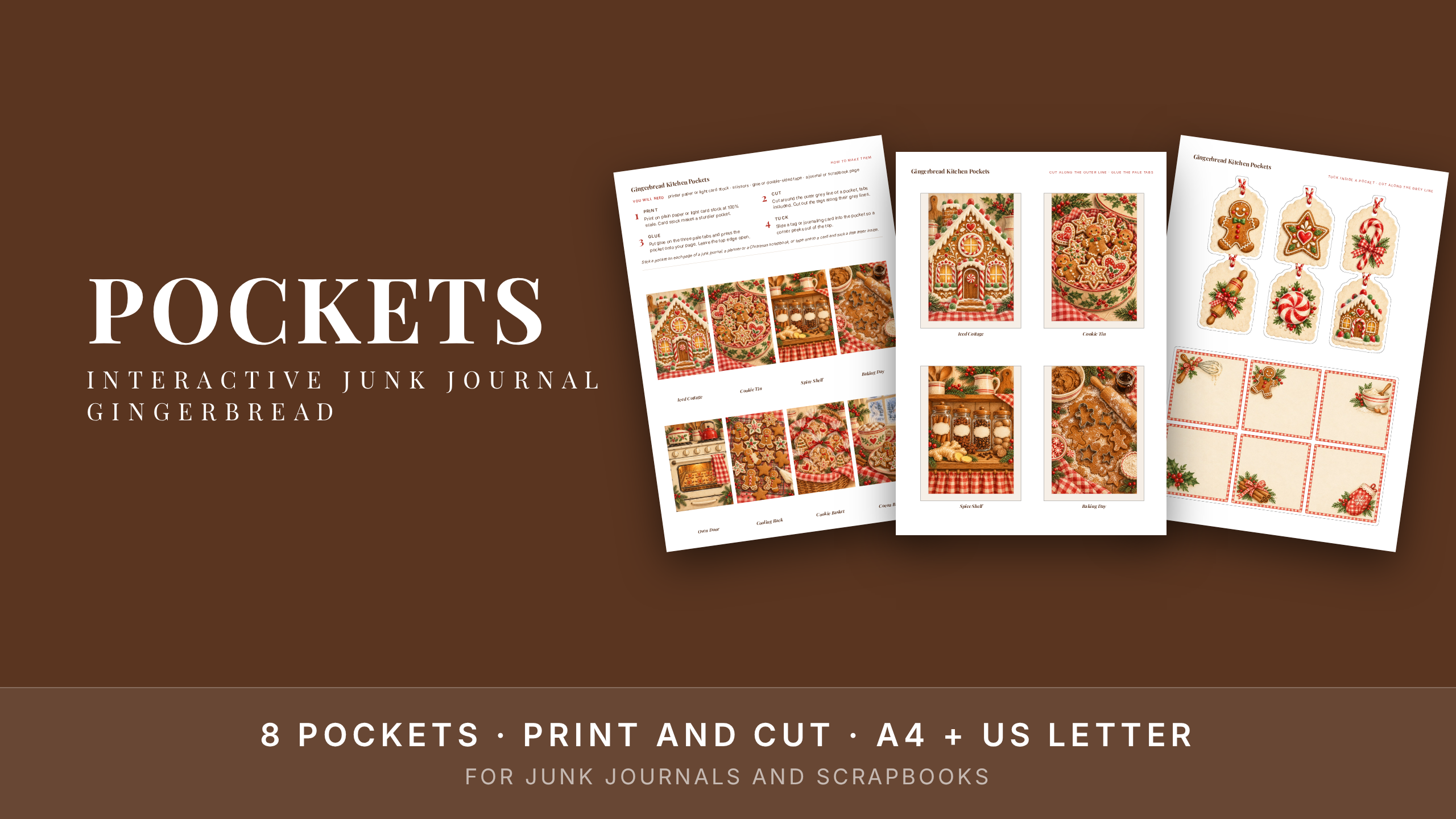 Gingerbread Junk Journal Pockets · Printable Christmas Kitchen Kit