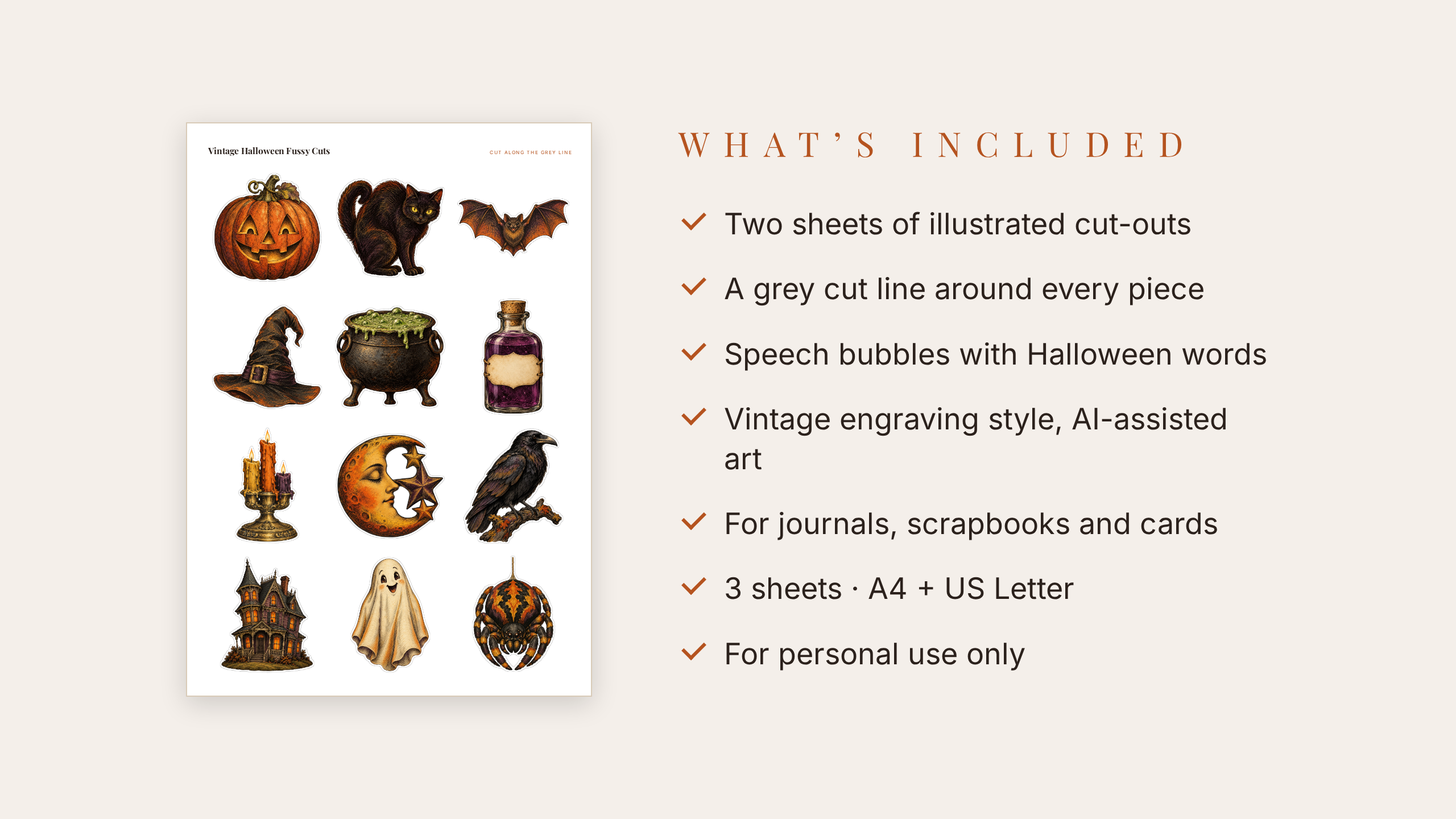 Vintage Halloween Fussy Cuts · Printable Junk Journal Ephemera