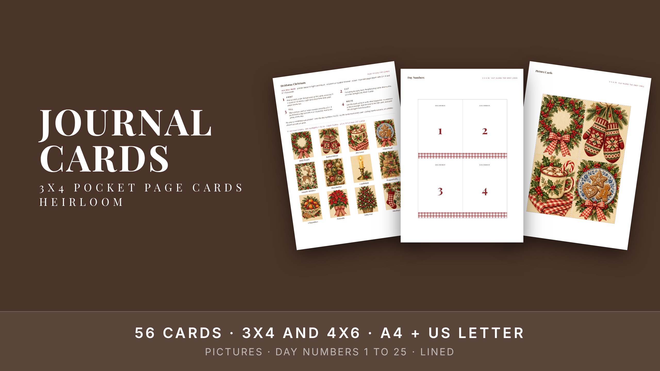 Christmas Journaling Cards · 3x4 & 4x6 Pocket Page Cards · Heirloom