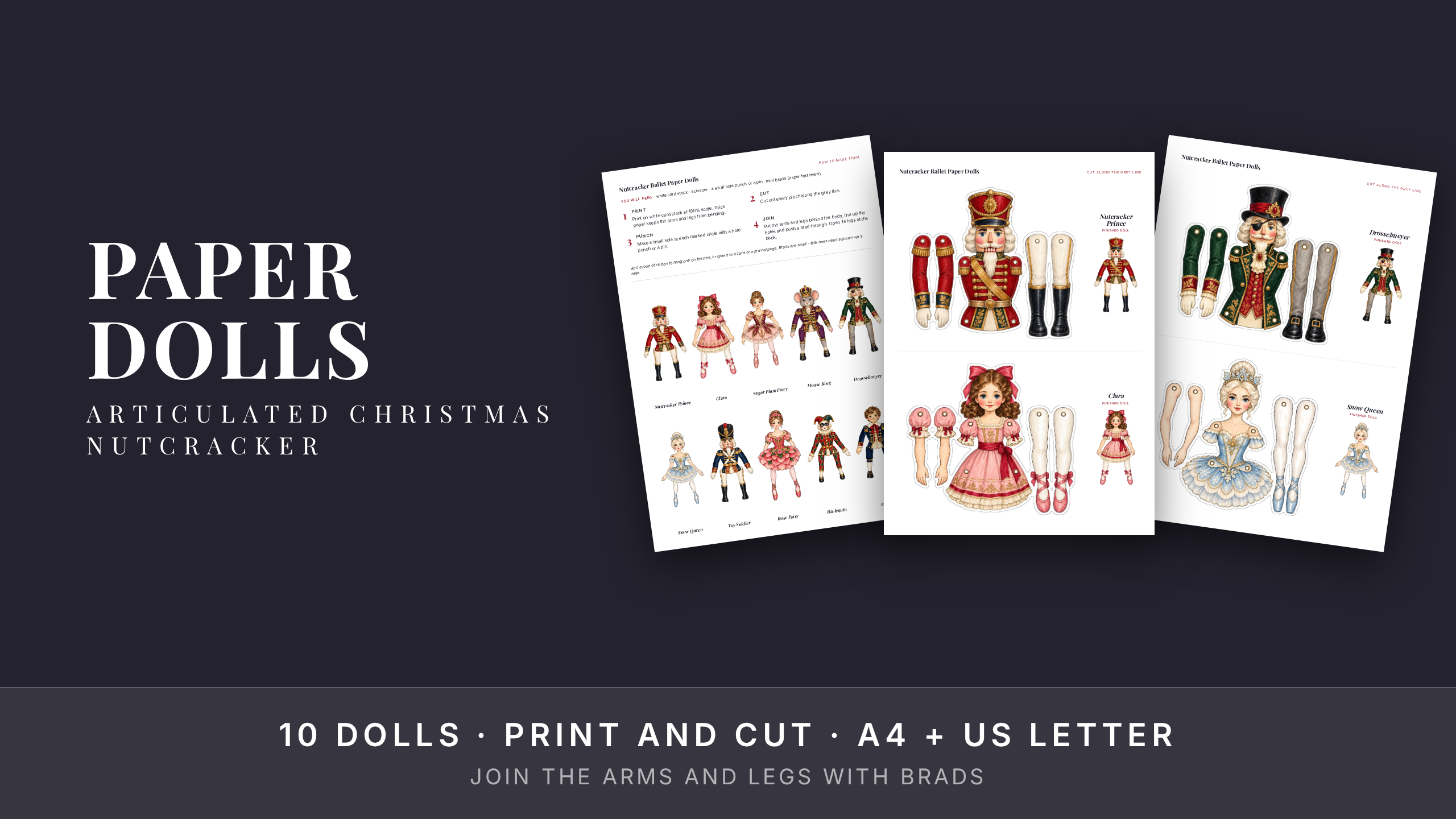 Nutcracker Ballet Paper Dolls · 10 Articulated Printable Puppets