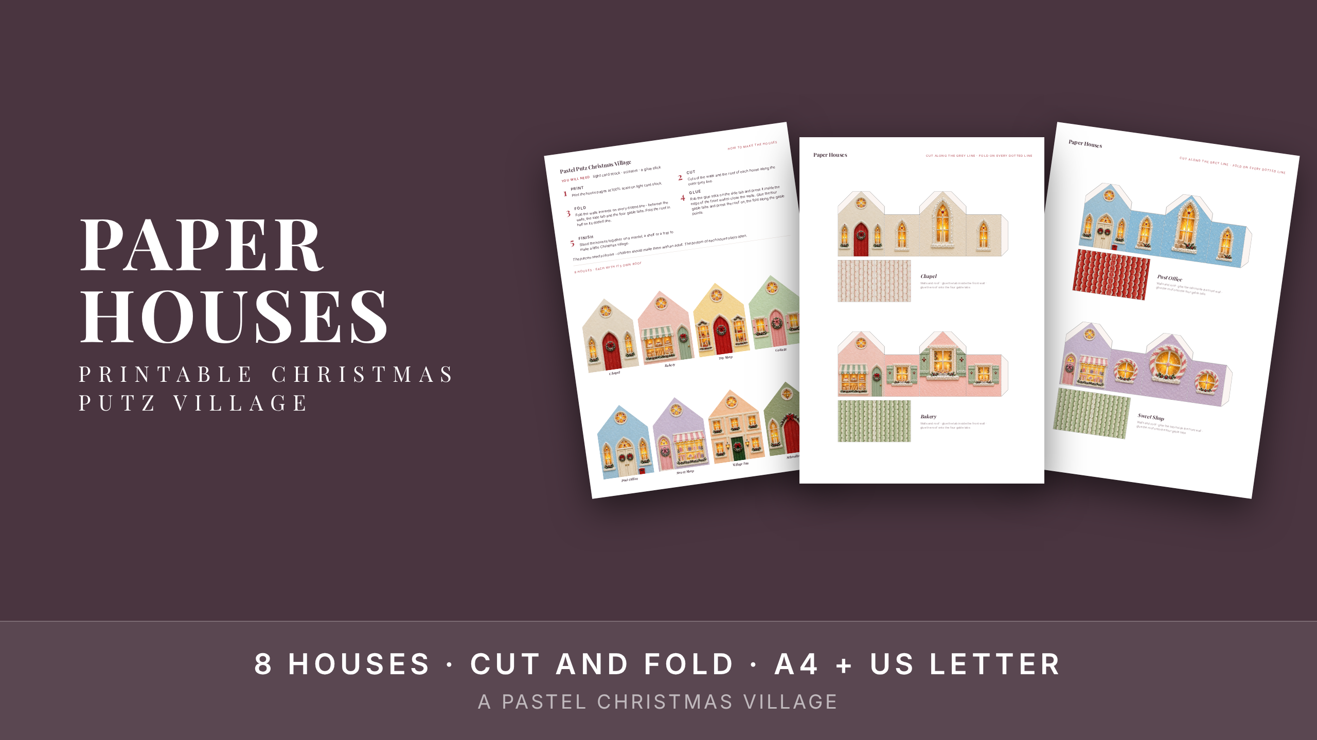 Christmas Village Printable Paper Houses · Pastel Putz Village