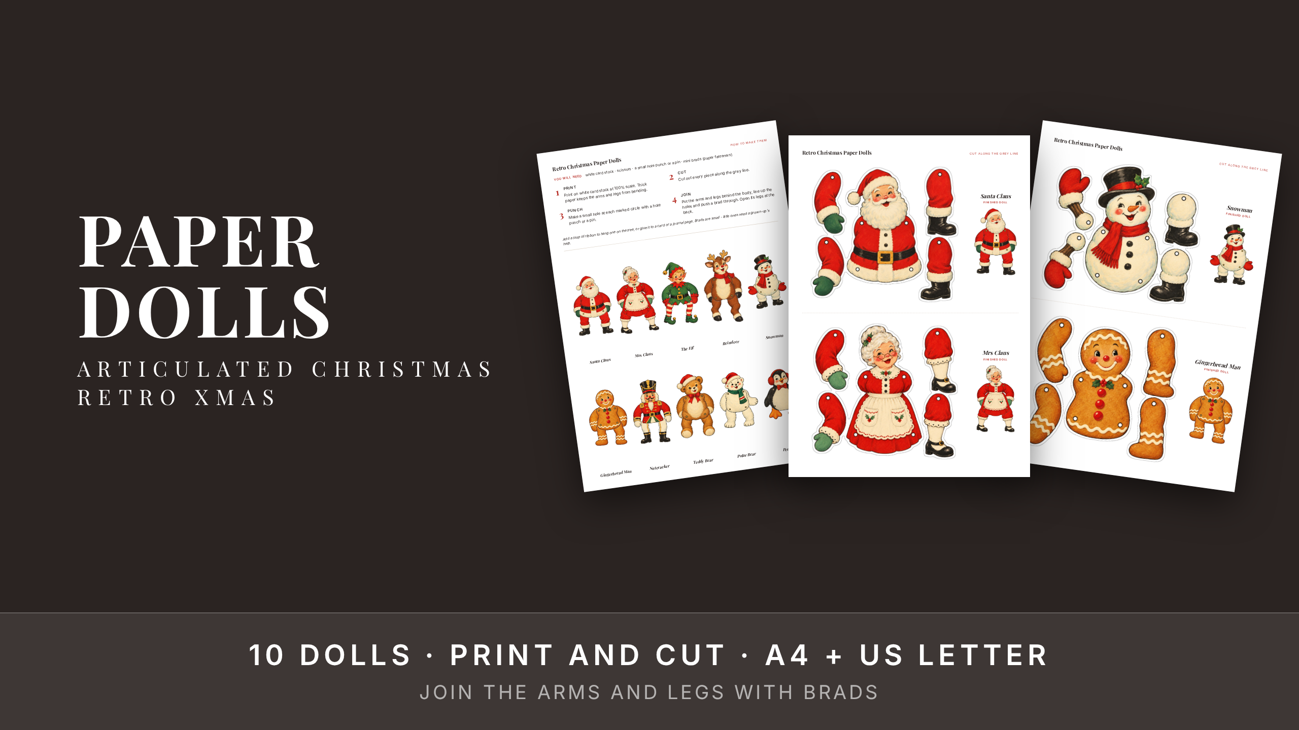 Christmas Paper Dolls Printable · 10 Articulated Retro Puppets