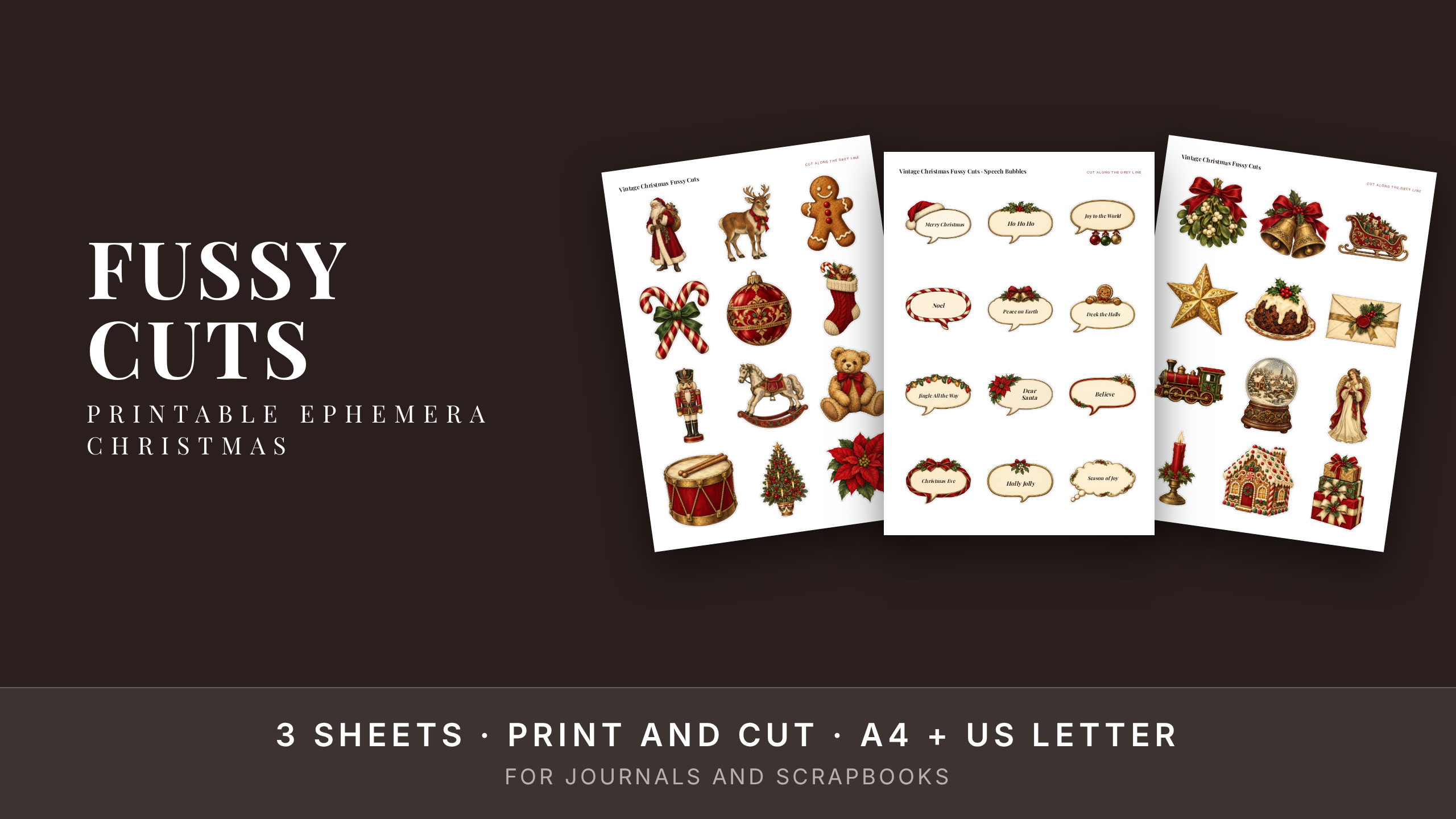 Vintage Christmas Fussy Cuts · Printable Junk Journal Ephemera