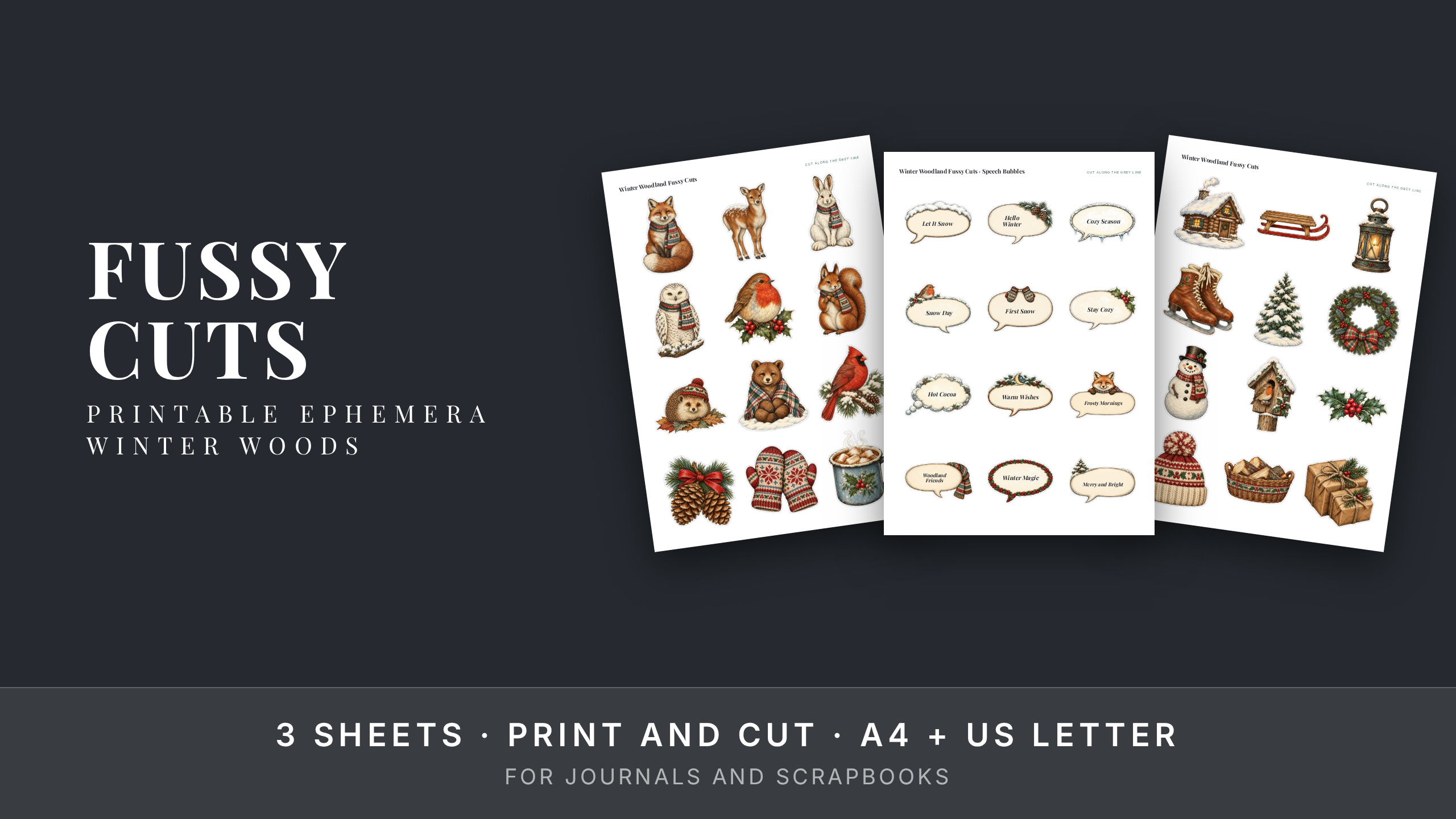 Winter Woodland Fussy Cuts · Printable Junk Journal Ephemera